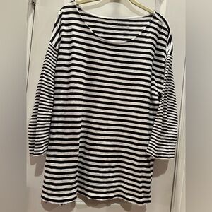 Talbots Black & White Striped Cotton Top